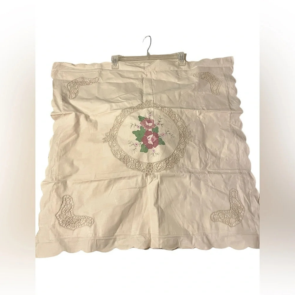 Battenberg Lace Handpainted Floral Square Pillow Shams Set of 2